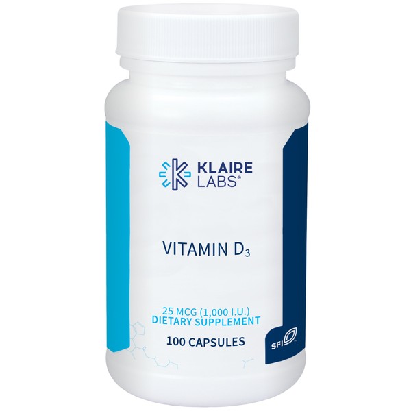 Klaire Labs Vitamin D3 1000 IU - High Potency 25 Micrograms, Hypoallergenic Bone & Immune Support (100 Capsules)