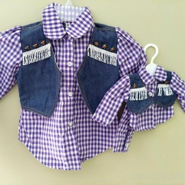 American Doll Clothing Girls sz 4-10 with 18" Doll Matching Western top set, fits American Girl - blue sz 10