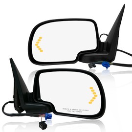 PM Auto Driver & Passenger Side Mirrors, Left-Right Power Heated With 1 Paintable and 1 Textured Black Cap Manual Folding with Turn Signal Light Replacement For 2003-2006 GMC Sierra 2500 HD