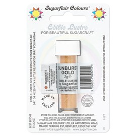 Sugarflair Sunburst Gold Edible Lustre Dust (E171 Free), Add a Lustrous Shine to Cakes or Decorations. Brush On or Add Rejuvenator to Create Eye-Catching Edible Paint- 2g