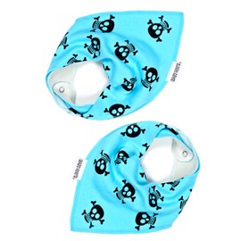 Baby Moo's 2 x AWARD WINNING Skull & Crossbones Baby Dribble Bibs | Alternative Pirate Punk Baby Bandana Bib [PACK of 2 Boys Girls] Goth Baby Shower, New Baby Unisex or Twin Gifts (Blue)
