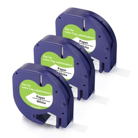 Meritom Compatible with Dymo LetraTag Paper White Tape 12 mm x 4 m Black on White for Dymo Letratag Paper Label Tape 91220 with Letratag LT-100H LT-100T LT-110T XR XM 200B Labelling Device 3X