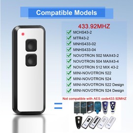 433.92 MHz Remote Control Garage Door, Pack of 2 Handheld Transmitter for Garage Door Opener for Novofer Novotron 502 MAX43-2, Mini Novotron 522, Mini Novotron 522 Design, 2 Channels