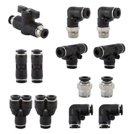 AuInn 13 PCS Push to Connect Fittings Kit Air Line Quick Fittings, 2 PL+2 Elbow+2 Tee+2 Y Type+1 Union Ball Valve +2 Male Straight+2 Male Elbow, 6MM Tube OD x 1/4" NPT Male