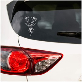 Deer Sticker Film Decor for Car, Car Accessories, Deer Head Motif, Deer, Red Deer, Hunting, Hunting, Car Sticker (Metallic Silver, K139 Set Small)