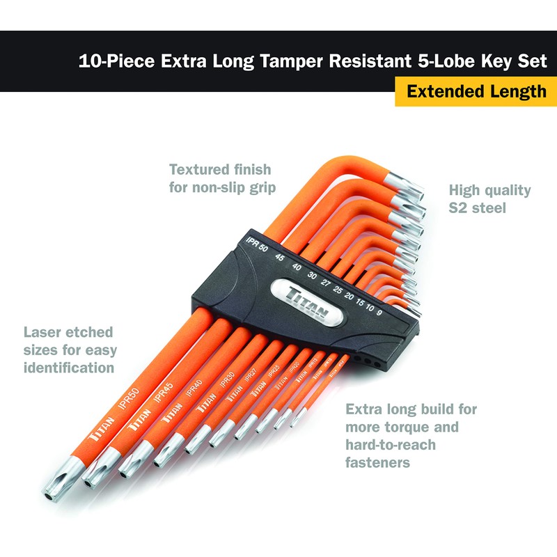 Titan 12734 Extra-Long Arm Tamper Resistant 5-Lobe Key Set -