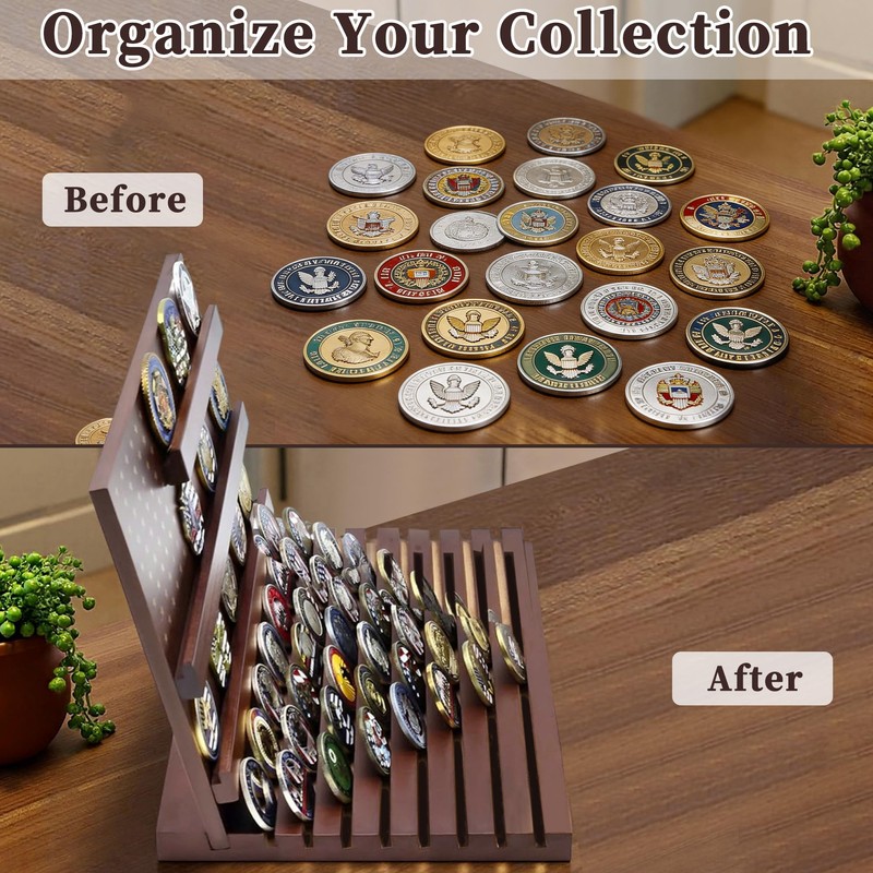 CAPASTEC Coin Display Holder, Wood Coin Case Holds 70-80 Coins,