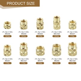 uxcell 100Pcs M4 M5 M6 Knurled Insert Nuts, Brass Knurled Threaded Embedment Nuts 3D Printing Brass Nuts for 3D Printing Parts Laptop Automotive Plastic Shell