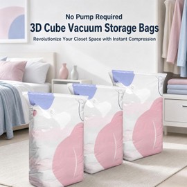 4 Pack Life Space Creator Storage Bags, Reusable No Pump Vacuum Storage Bags for Clothes, Bedding, Duvets, Blankets and Travel (4pcs,19.69 × 27.56 × 12.60 in)