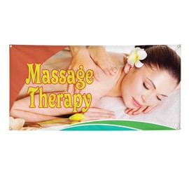 Vinyl Banner Multiple Sizes Massage Therapy Advertising Printing Business Outdoor Weatherproof Industrial Yard Signs Yellow 4 Grommets 12x30Inches