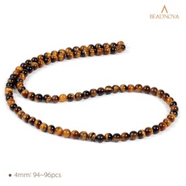 BEADNOVA 4mm Yellow Tiger Eye Gemstone Round Loose Beads for Jewelry Making (94-96pcs)