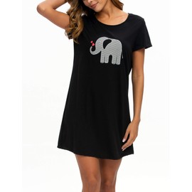 ENJOYNIGHT Womens Nighties Short Sleeve Nightshirt Soft Nightdress for Ladies Summer Loungewear Casual Nightwear (XX-Large,Black)