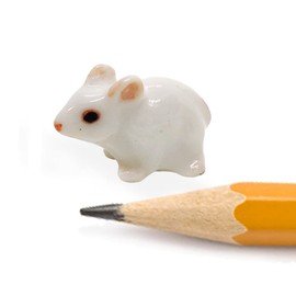 WitnyStore Tiny ⅝ Inch Long White Mouse Crouching Figurine - Miniature Hand Made Painted Ceramic Mice Rat Shrew Rodent Small Porcelain Animals Cute Decorative Collectible Figures Home Décor Gifts
