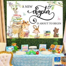 JOYMEMO Storybook Baby Shower Backdrop - A New Chapter is About to Begin Baby Shower Decorations, Storybook Theme Baby Shower Decor, Forest Animal Party Supplies