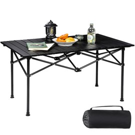 REDCAMP Roll Up Camping Tables That Fold Up, Lightweight Portable Compact Metal Camp Table for Grill Outdoor Picnic, Black Long 36x22