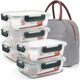 DAS TRUST 5 Pack 36oz Glass Food Storage Containers Meal Prep Containers Reusable Fridge Organizers Lunch Container for Adults Airtight Pizza Salad Storage for Ovens