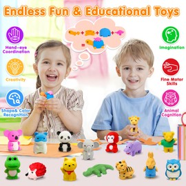 16 Pack Animal 3D Erasers Desk Pets for Kids Pencil Erasers Bulk Gifts for Classroom Prizes,Game Reward,Treasure Box,Goodie Bag Stuffers,Pinata Filler,Party Favors,Puzzle Mini Toys School Supplies