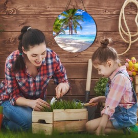 Ceutoiy Welcome Palm Tree Sign Front Door Hanger, Tropical Beach Ocean 12" Welcome Signs Yard Party Holiday, Palm Welcome Wreaths For Porch Bedroom Living Room Kitchen