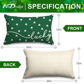 AnyDesign St. Patrick's Day Rectangle Pillow Covers Green Shamrock Lucky Clover Throw Pillow Case 12 x 20 Inch Farmhouse Spring Cushion Cover Cases for Irish Holiday Party Home Couch Sofa Car, 2Pcs