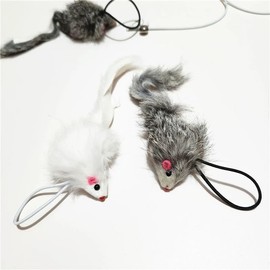 Rabbit Fur Mouse Cat Toys with Bell, Rope & Crinkle Sound - Pure Rabbit Fur 5-Pack 4.7 Inch, Interactive Hunting Toys for Active Indoor Cats