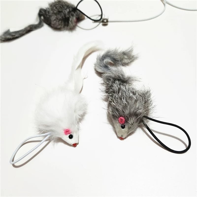 Rabbit Fur Mouse Cat Toys with Bell, Rope & Crinkle