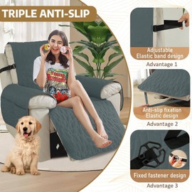 XINEAGE 100% Waterproof Recliner Chair Covers with Elastic Straps, Nonslip Reclining Couch Covers Washable Recliner Couch Cover with Pockets Furniture Protector for Pets Dogs (Dark Gray, 25")