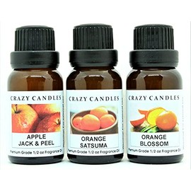 3 Bottles Set, 1 Apple Jack & Peel, 1 Orange Satsuma, 1 Orange Blossom 1/2 Fl Oz Each (15ml) Premium Grade Scented Fragrance Oils by Crazy Candles