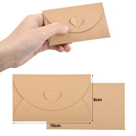 Pinsheng Pack of 100 Kraft Paper Envelopes, Envelopes with Heart Closure, Kraft Paper Envelopes, Postcards, Envelopes, Retro Gift Cards, Envelopes for Greeting Cards, Invitations, Birthday Cards