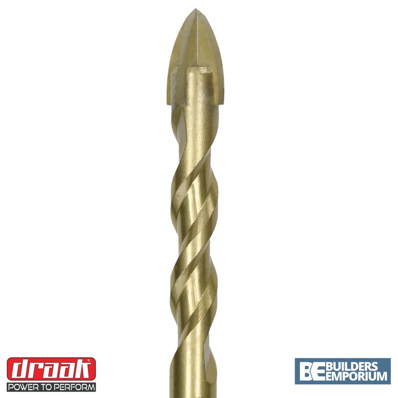 Draak 10mm Tile 4 Point Carbide Twist Spiral 1/4 Hex