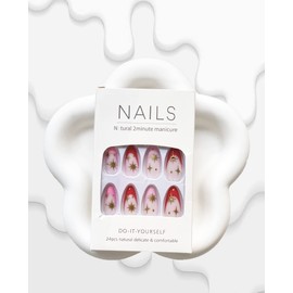 24 Pcs Press on Nails Medium Almond French Tip Rhinestones Stars Full Cover False Nails with Design Pink Nail Tip Acrylic Nails Artificial Nails for Women Girls