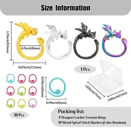 HUISUYTON Dragon Crochet Rings, 4Pcs Crochet Tension Ring, Adjustable Yarn Ring for Finger, Knitting Crochets Loop Ring for Women Mother Grandma Present