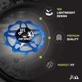 JRC Components 11T Ceramic Pulley Wheels | Compatible with Shimano, SRAM & Campagnolo 9/10/11 Speed for Road Systems | Hybrid Ceramic Derailleur Pulley Wheels - Blue