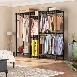 Golpart Heavy Duty Garment Rack Clothes Rack,Large Metal Closet Organizer System Storage Wardrobe,Freestanding Clothing Rack Black 15.75" D x 77.5" W x 77" H