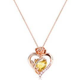 Calliora Heart Birthstone Necklace for Women, 925 Sterling Silver Rose Gold Pendant Fine Jewelry for Christmas Valentines Anniversary Day November Birthday Gifts for Her Mother Wife