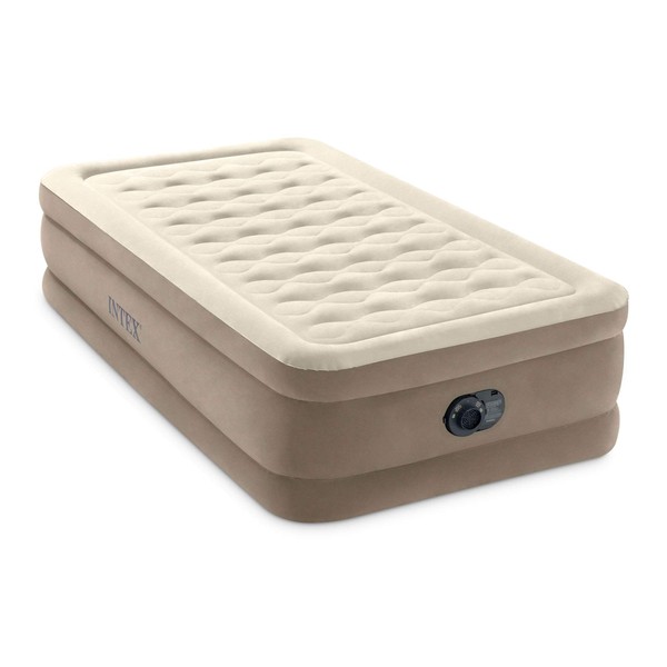 Intex 64427ED Dura-Beam Delux Ultra Plush Fiber-Tech Inflatable Air Mattress with Built-in Electric Pump, 18" Bed Height, 300lb Capacity, Twin