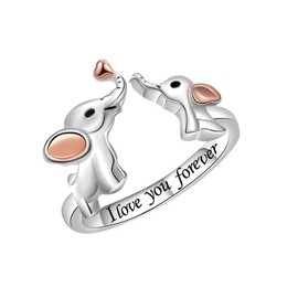 Cute Elephant Adjustable Ring Sterling Silver Plated Mama Elephants Engraved I Love You Forever Statement Family 2 Elephants Unique Open Rings Meaningful Gifts for Women Mom Daughter Birthday Xmas