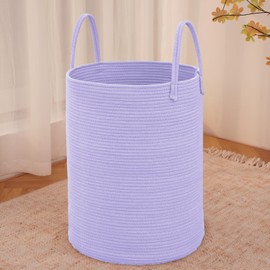 JMvicyroam Large Woven Laundry Basket Hamper,80L Cotton Rope Storage Bin for Blankets,Toys and Clothes,Decorative Tall Nursery Hamper for Living Room,Baby Nursery,Bathroom and Bedroom,Purple