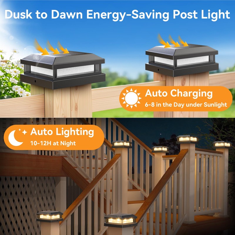 Brightever 4x4 Solar Post Cap Lights Outdoor 8 Packs, Waterproof