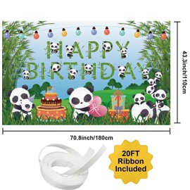 Panda Birthday Backdrop Panda Party Supplies Green Bamboo Panda Theme Baby Shower Photo Banner for Newborn Birthday Party Decorations