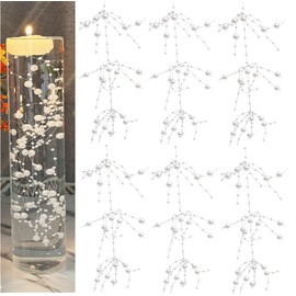 12 Pcs Pearl String Set for Floating Candles Centerpiece, White Faux Pearl Beads Vase Filler for Wedding Table Christmas Tree Decor Centerpiece. (White)