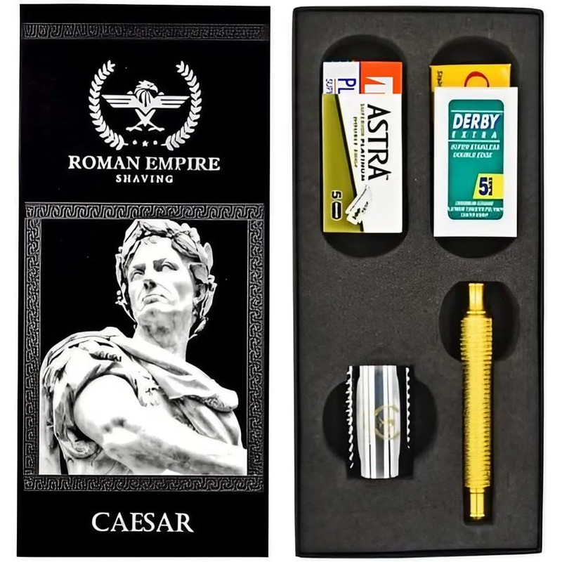 Roman Empire Shaving Double Thread Caesar Gold Safety Razor by