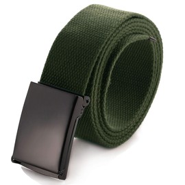 Cut To Fit Canvas Web Belt Size Up to 52" with Flip-Top Solid Black Military Buckle (Olive)