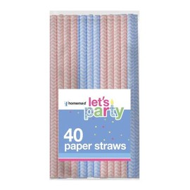 Homemaid - 40 Blue and Red Zig-Zag Designed Paper Straws for All Drinks - Eco Friendly - Great for Parties and Events