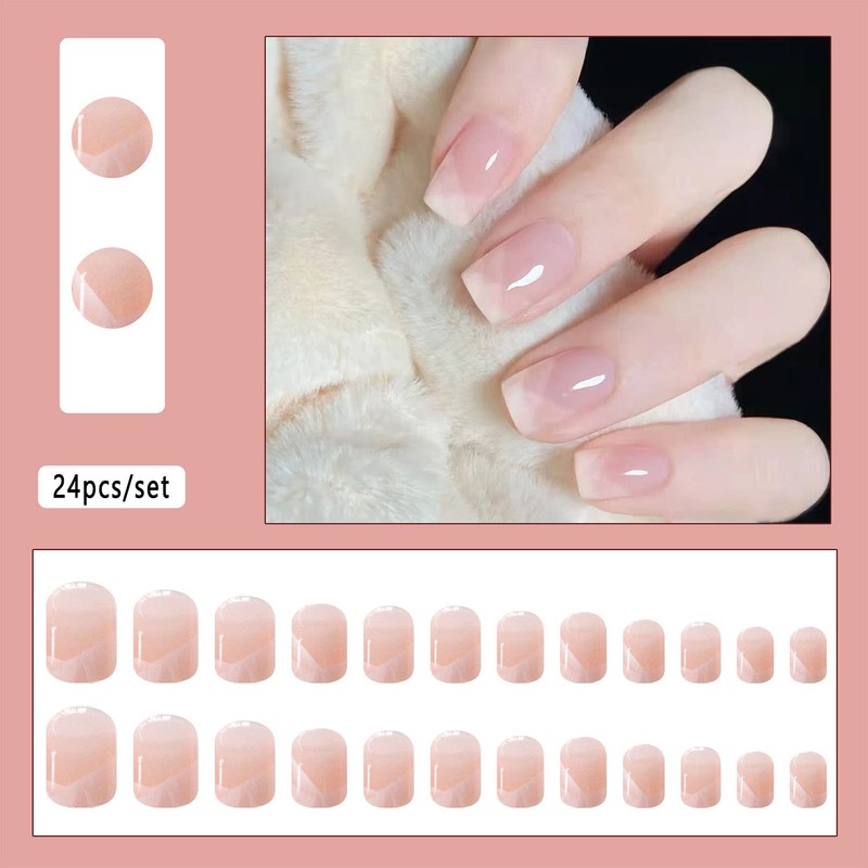 Clataly 24 Pieces Short Rose Gradient False Nails Square Shiny