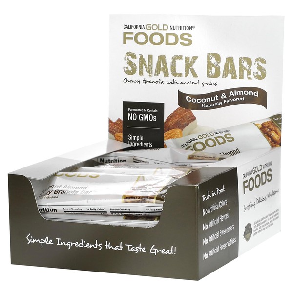 California Gold Nutrition FOODS - Coconut Almond Chewy Granola Bars, 12 Bars, 1.4 oz (40 g) Each
