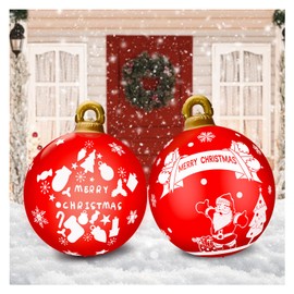2 Pcs 32inch Large Inflatable Christmas Ball Outdoor,PVC Giant Blow Up Christmas Decorated Ball Ornaments,Xmas Blow Ball Decorations for Outside Holiday Yard Lawn Porch Décor (Pentagram)