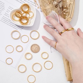UNICRAFTALE 27Pcs 27 Styles Non Tarnish Rings Set for Women Stainless Steel Finger Rings Plain Band Plain Stacking Knuckle Fashion Thin Ring Set Golden Ring Bulk for Women Man