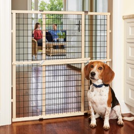 MYPET North States 48" Wide Wire Mesh Gate. Simply Expand and Lock in Place. Pressure Mount. Fits 29.5"- 48" Wide (37" Tall, Sustainable Hardwood)