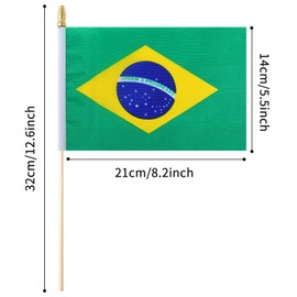 5 Pack Brazil Brazilian Small Mini Wood Hand Held Stick Flag,Suitable For Various Holiday Parties, World Cup, National Day, And National Flag Day.
