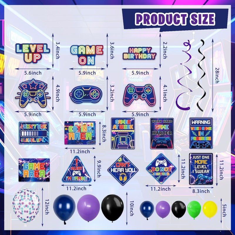 Mpanwen Video Game Birthday Party Decorations, 125 Pcs Game Theme